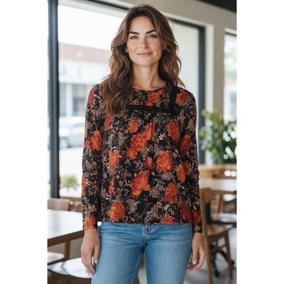 Maurices Tops - NWT Maurices Womens Size small Black Spring Floral‎ Pleasent Blouse Shirt